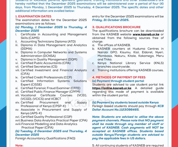 December 2025 Examination General Timetable